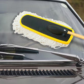 CARBINIC Microfiber Car Duster | Super Soft Microfiber | Wax Treated Cotton Strands | Exterior Cleaning & Dusting With Extendable And Detachable Handle | Black, 12 Centimeters